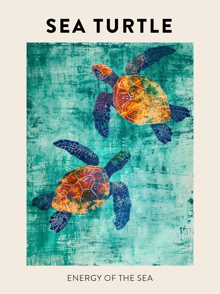 Gouache Sea Turtle Friends Poster
