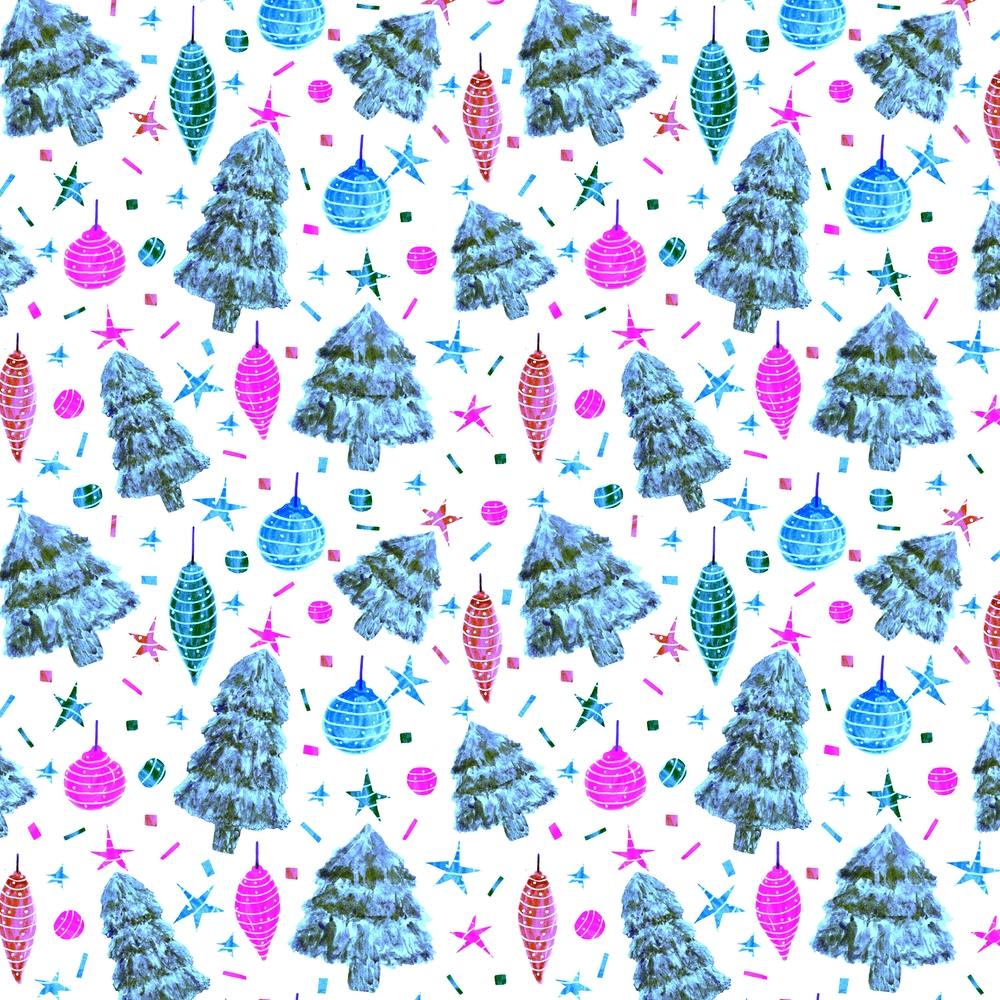 SAPINS DE NOËL ET BOULES BLEU LAVANDE ET GLACE