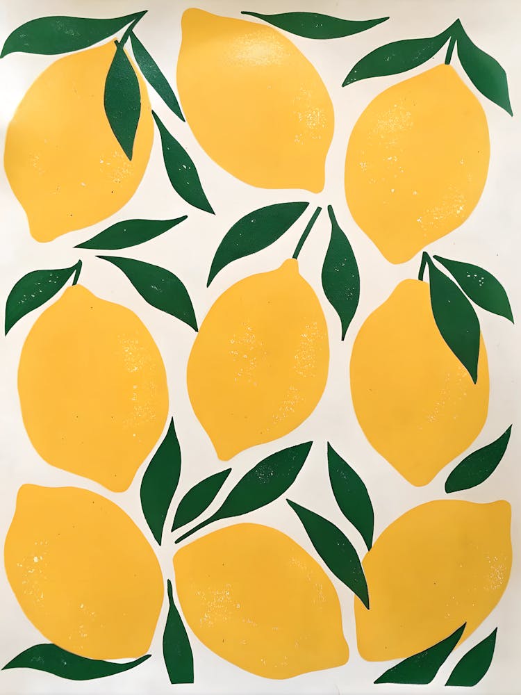 Lemons And Leaves White Background Flat Illustra