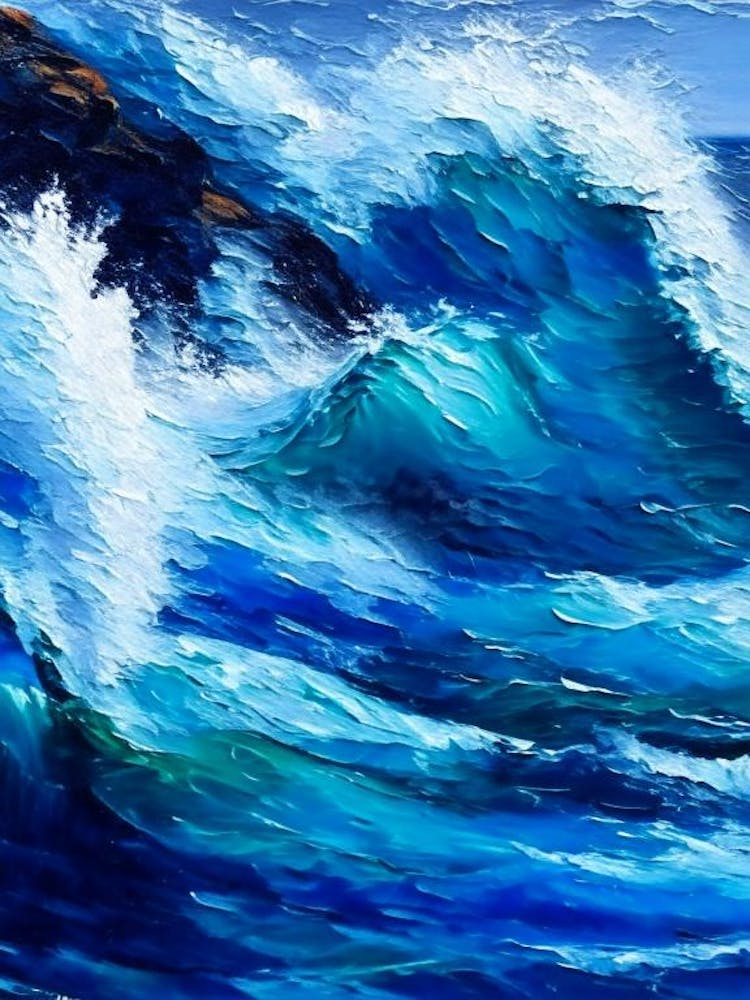 Rushing Water In Deep Blue Sea Water Waterscape Impressionism 1