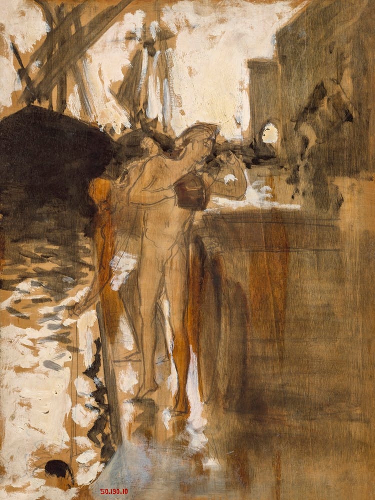 The Balcony, Spain And Two Nude Bathers Standing On A Wharf, John Singer Sargent