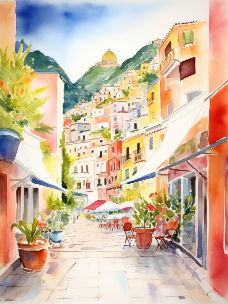 Positano, Italy Watercolour Streets 1