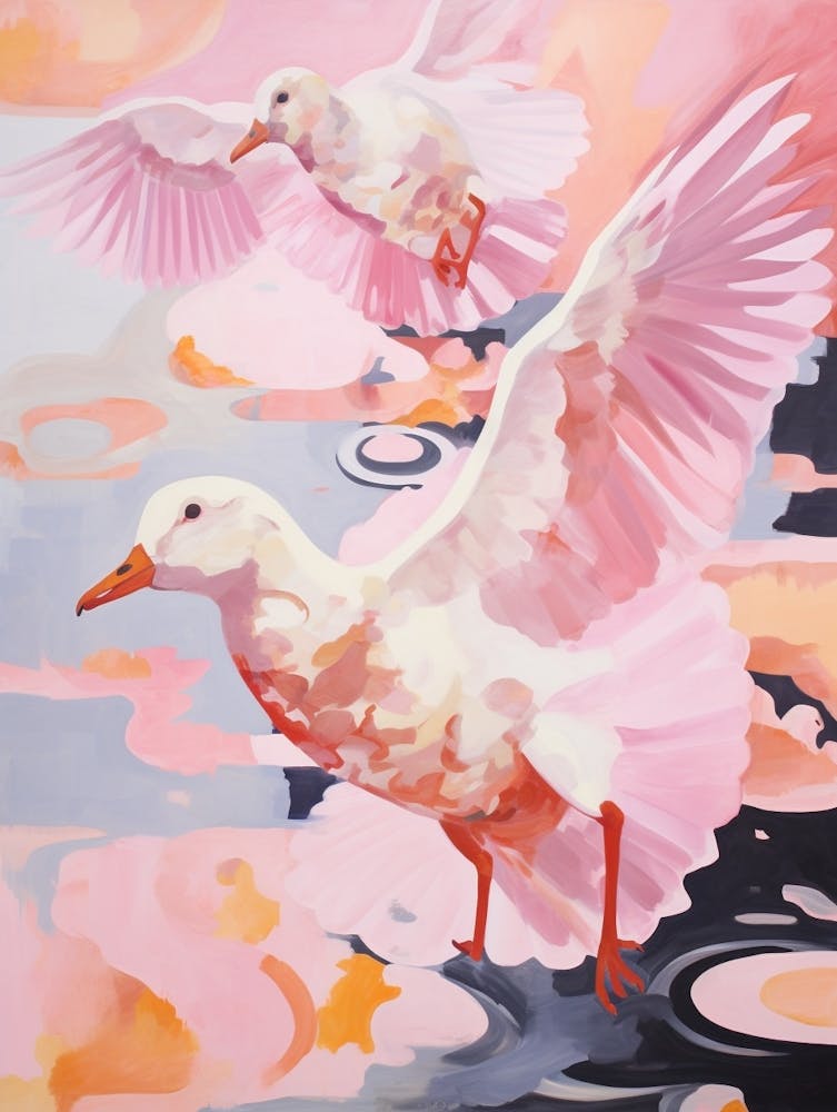 Pink Ethereal Bird Painting Coot