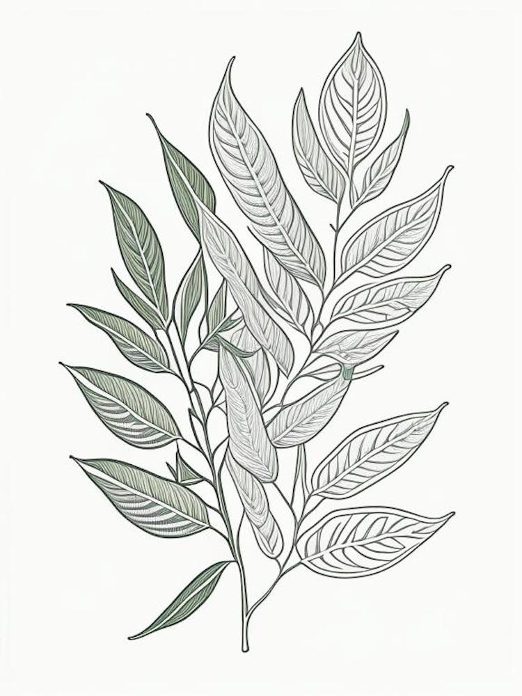 Bay Leaves Herb William Morris Inspired Line Drawing 2