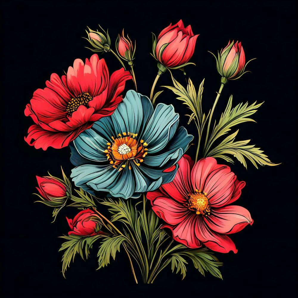 Flowers On A Black Background 6