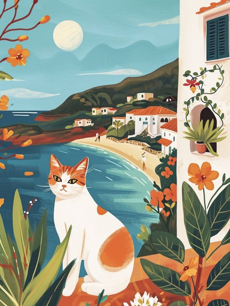 Japanese Bobtail Cat Storybook Illustration 4