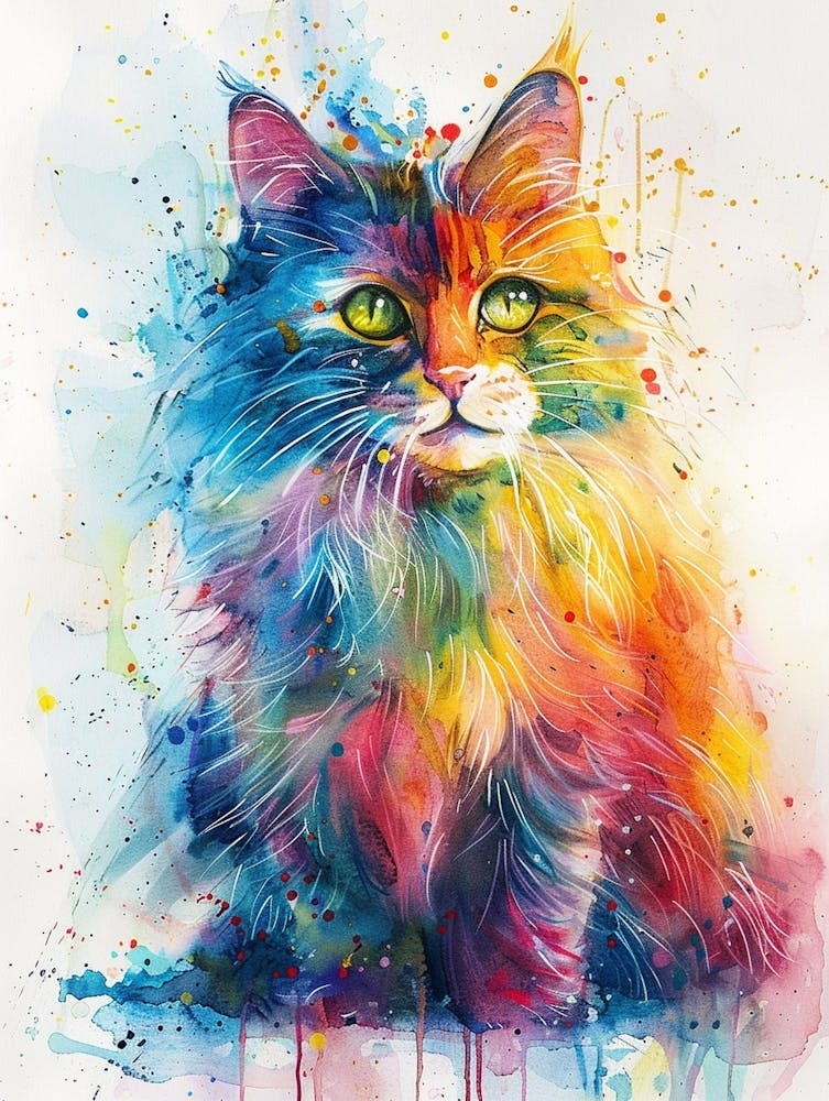 Cat Colourful Watercolour 4