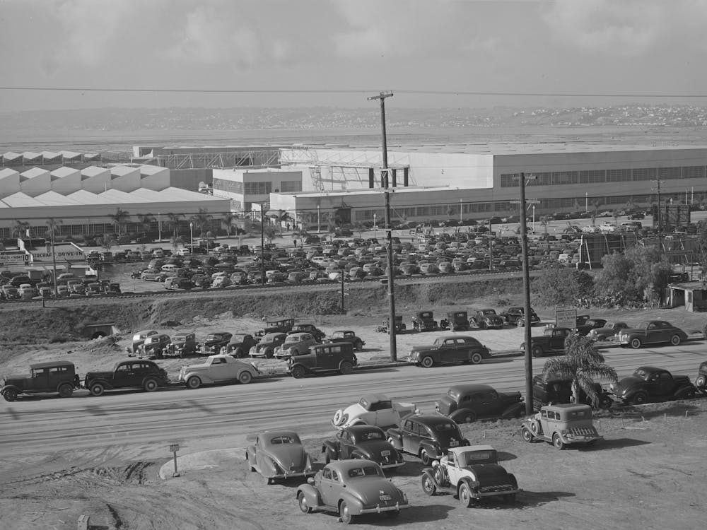 San Diego, California, Cars Parked Outside Consolidated Aircraft Corporation By Russell Lee