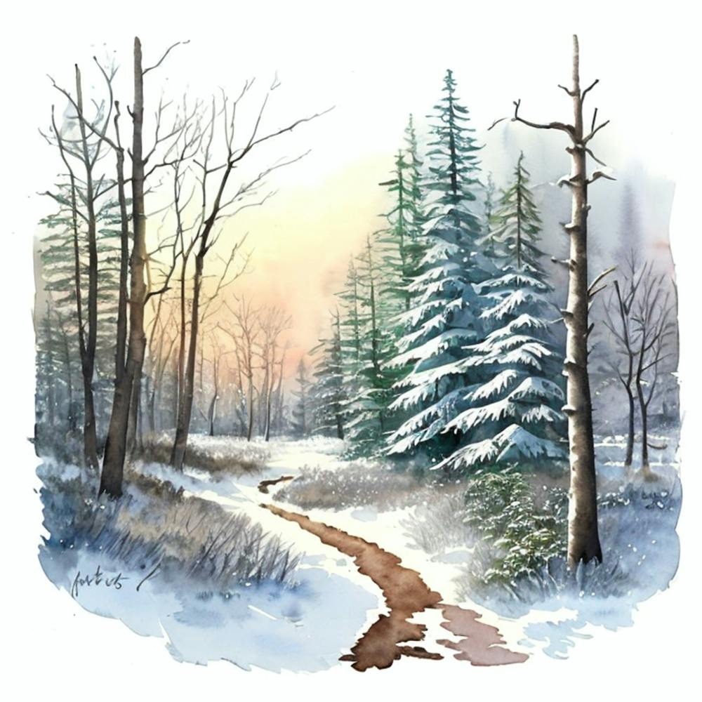 Watercolor Of A Winter Scene
