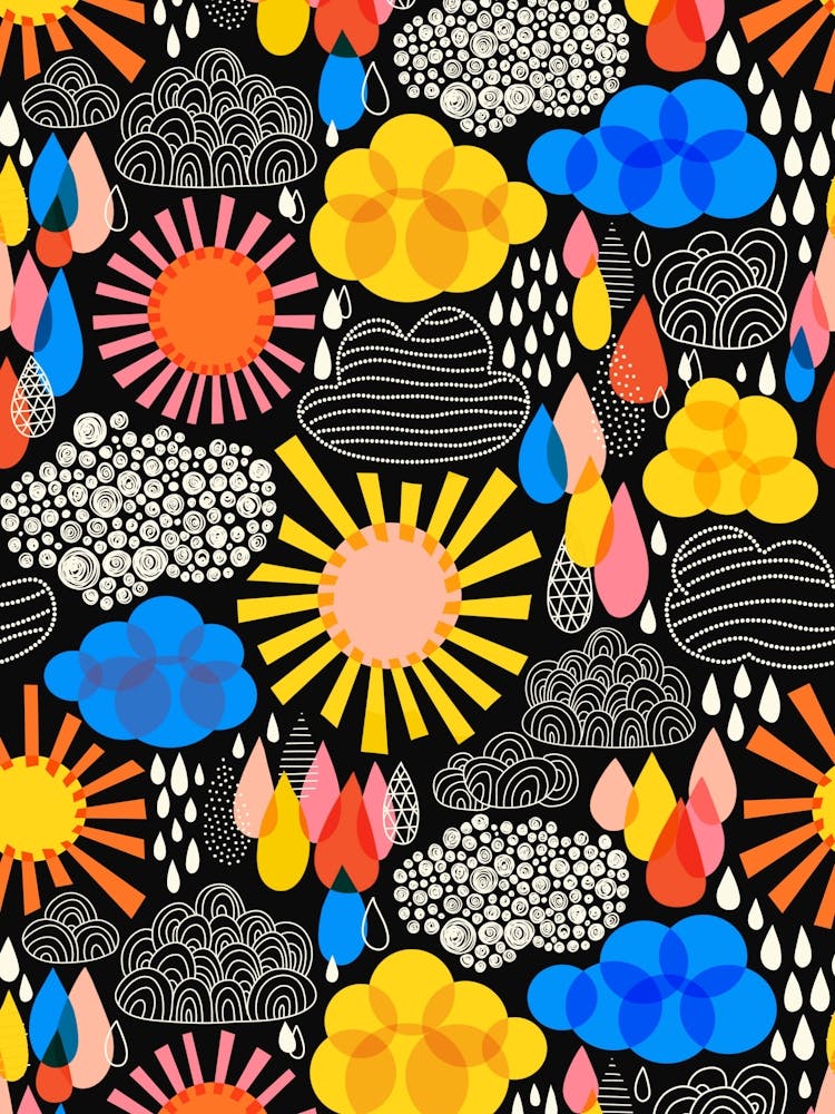 Black Weather Forecast Abstract Sun, Rain, and Clouds Kids