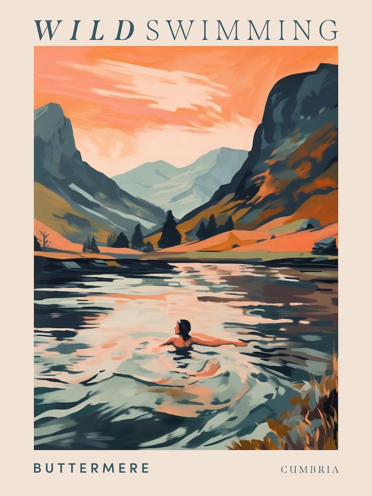 Wild Swimming At Buttermere Cumbria 2 Poster