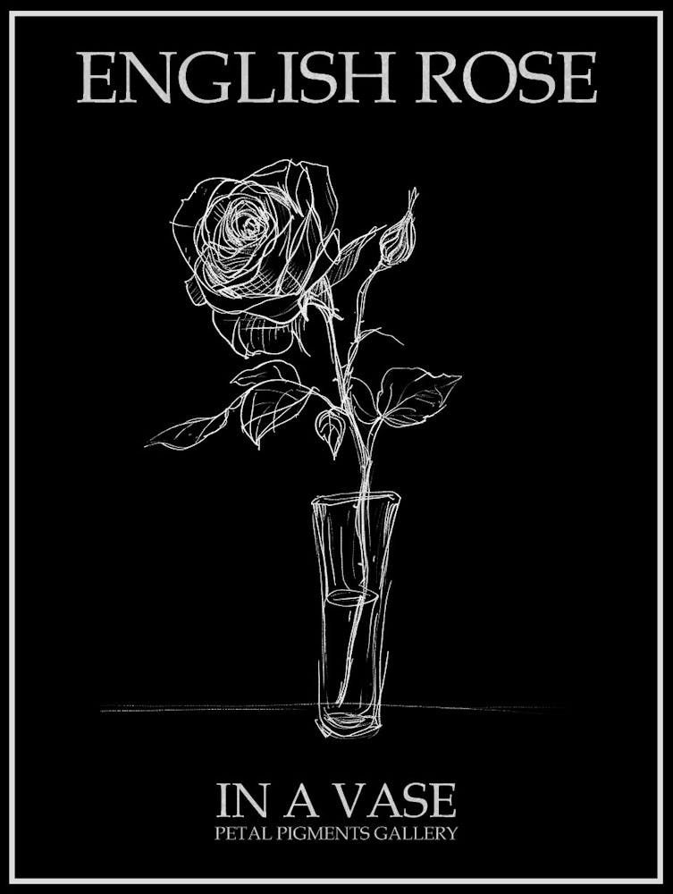 English Rose In A Vase Line Drawing 4 Poster Inverted