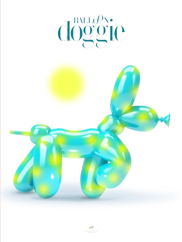 BALLOON DOGGIES SUN | Digital art | Pop Art World 2025 This character was invented by someone who played with making figures with balloons. Suddenly, in his skillful hands appeared this little dog, today baptized by Pop Art World as Balloon Doggie. This artwork was created using Adobe Illustrator and Photoshop. The best of Pop Art images, now in digital replicas! Prints with bright colors, sharp images, and high resolution.