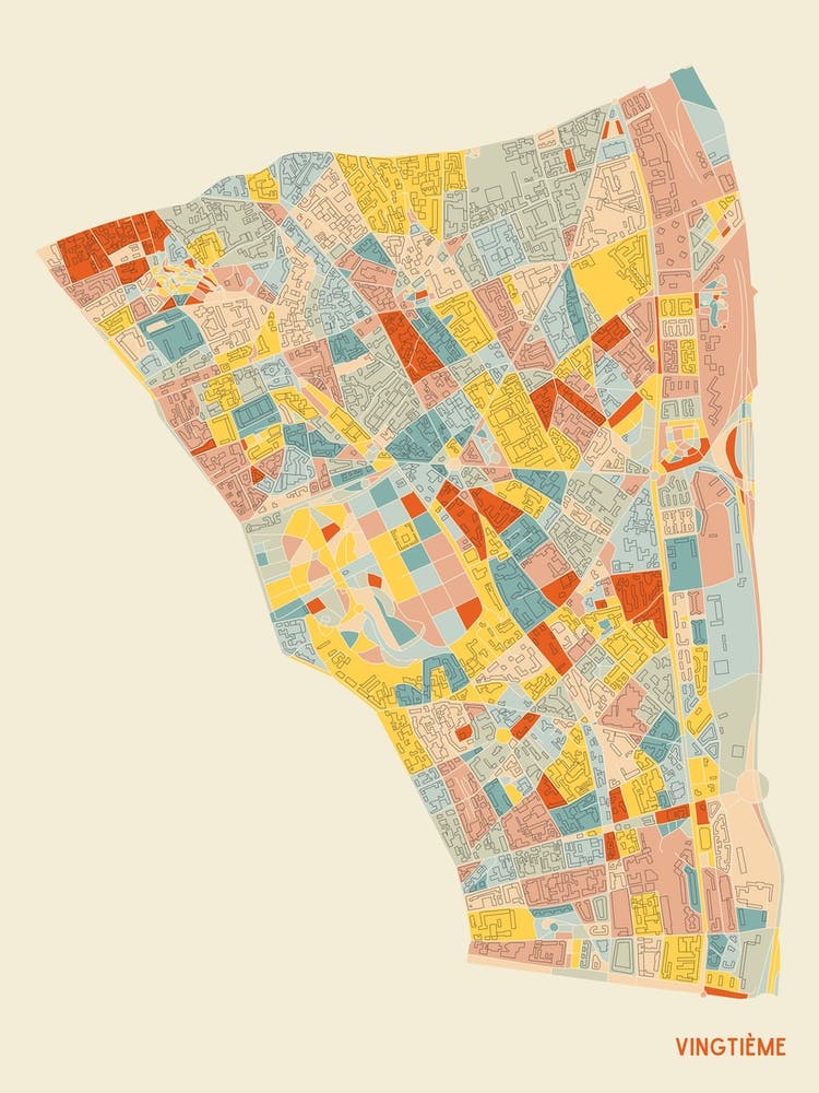 Paris Frankreich 20. Arrondissement Stadtteilkarte
