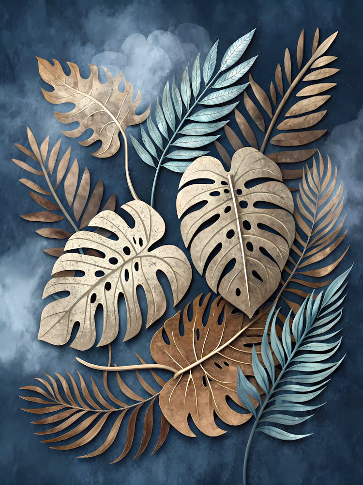 Paper Leaves On A Blue Background
