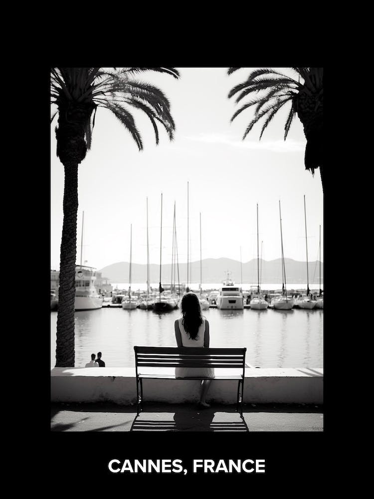 Poster Of Cannes, France, Mediterranean Black And White Photography Analogue 3