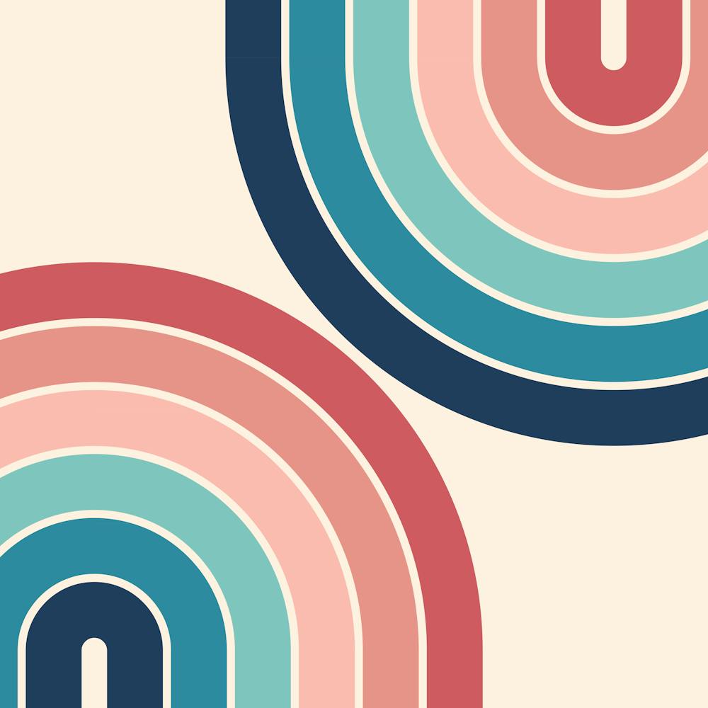 Midcentury Modern Geometric Rainbow C1 In Retro Vibes Dusty Rose Pink Navy Blue 02
