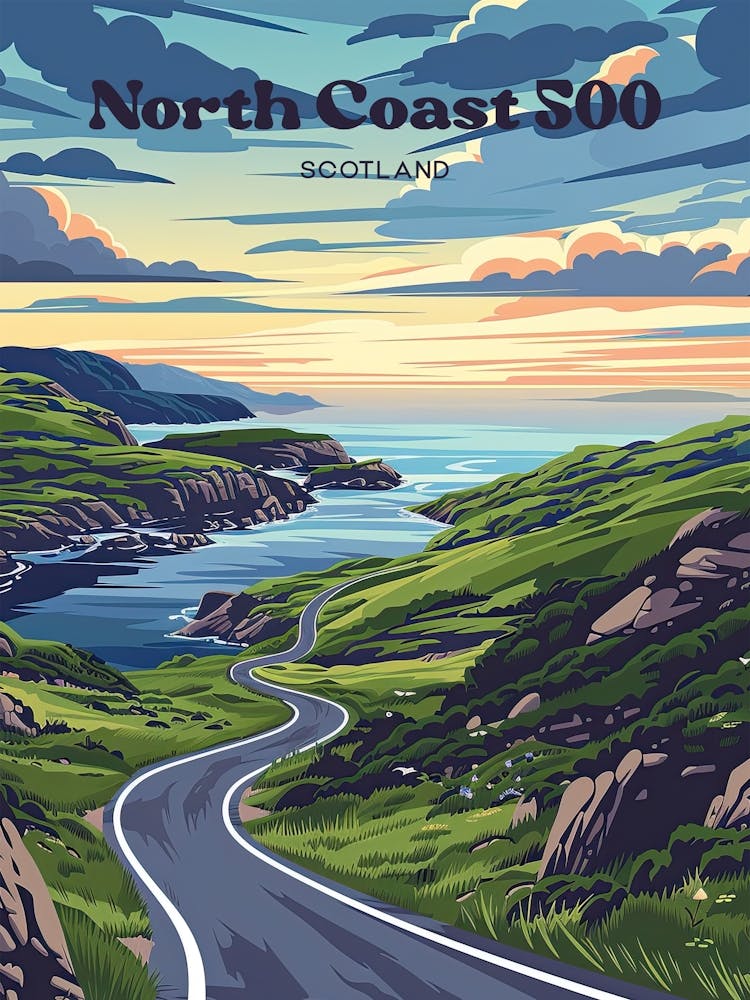 North Coast 500 Scotland Route 66 Travel Art