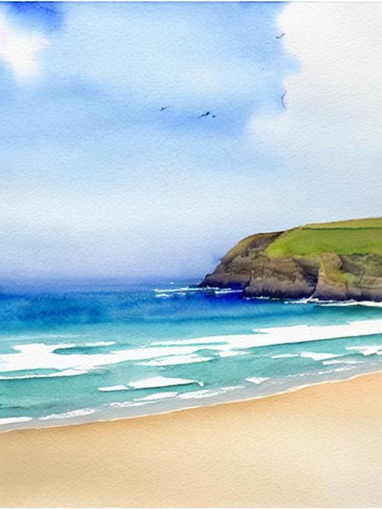 Mawgan Porth Beach, Cornwall Watercolour