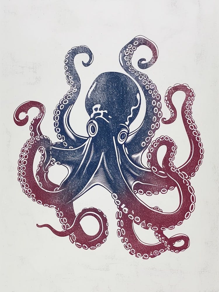 Gradient Navy Red Octopus