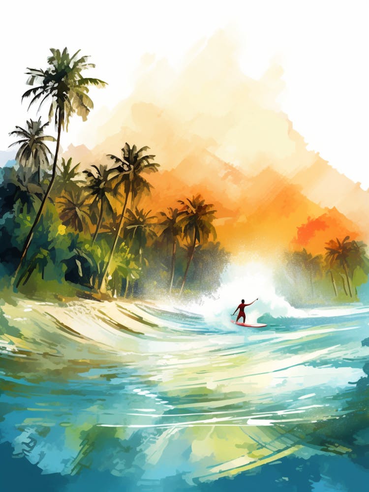 Surfing In A Wave On Bora Bora, French Polynesia 2