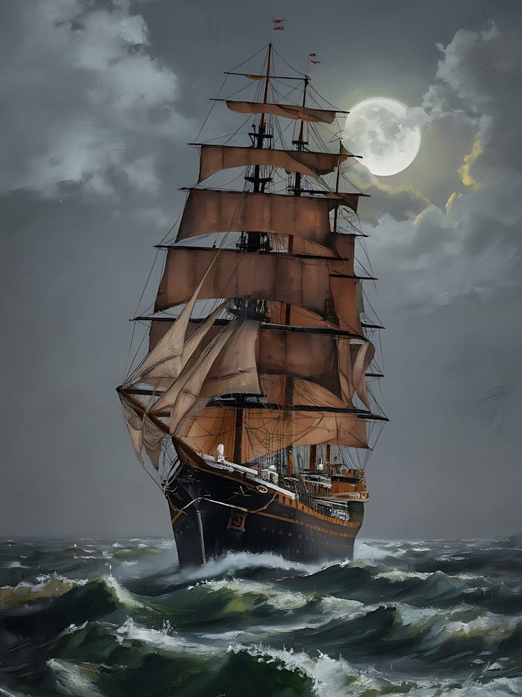 Sailing Ship At Night