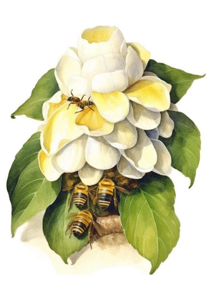Beehive With Bourvardia Watercolour Illustration 1