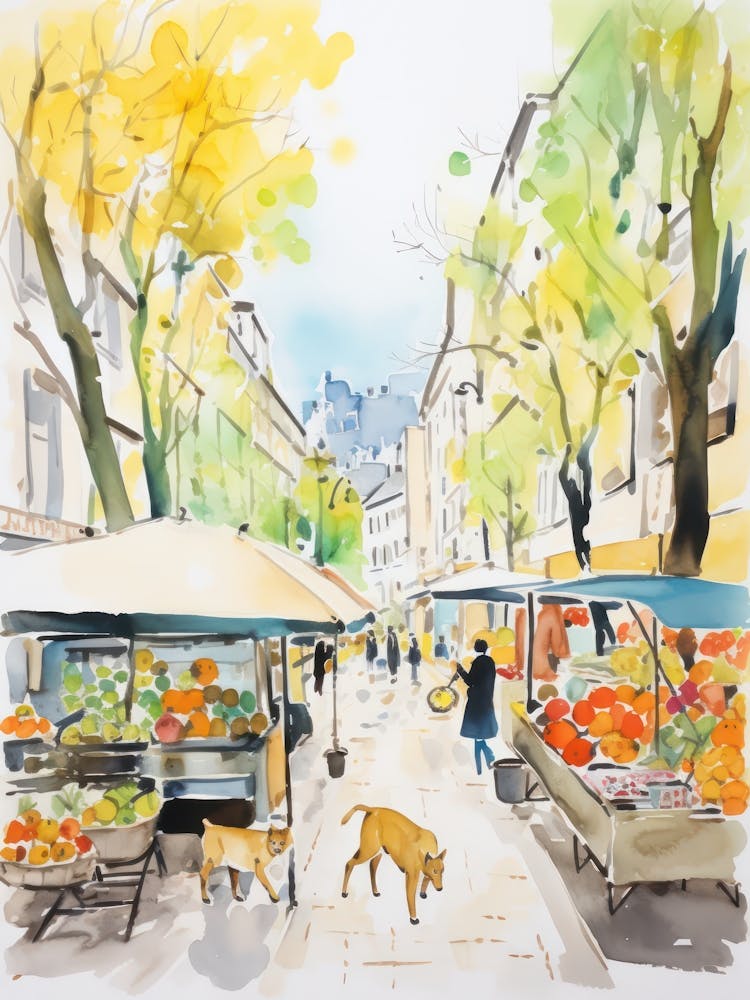 Food Market With Cats In Vienna 6 Watercolour