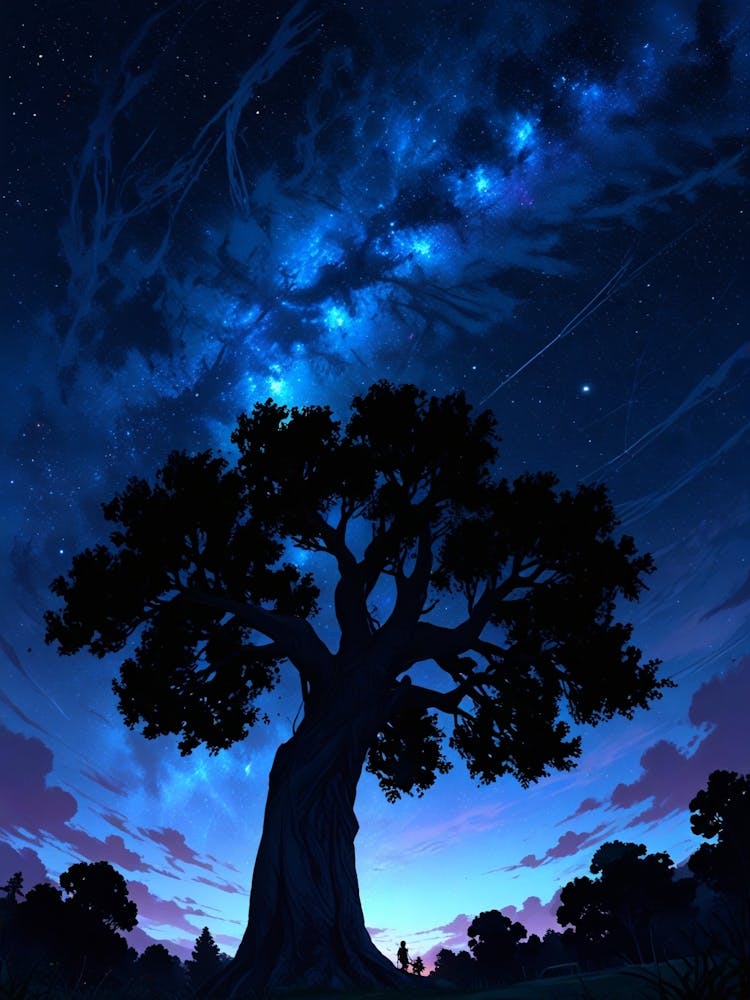 Tree In The Night Sky