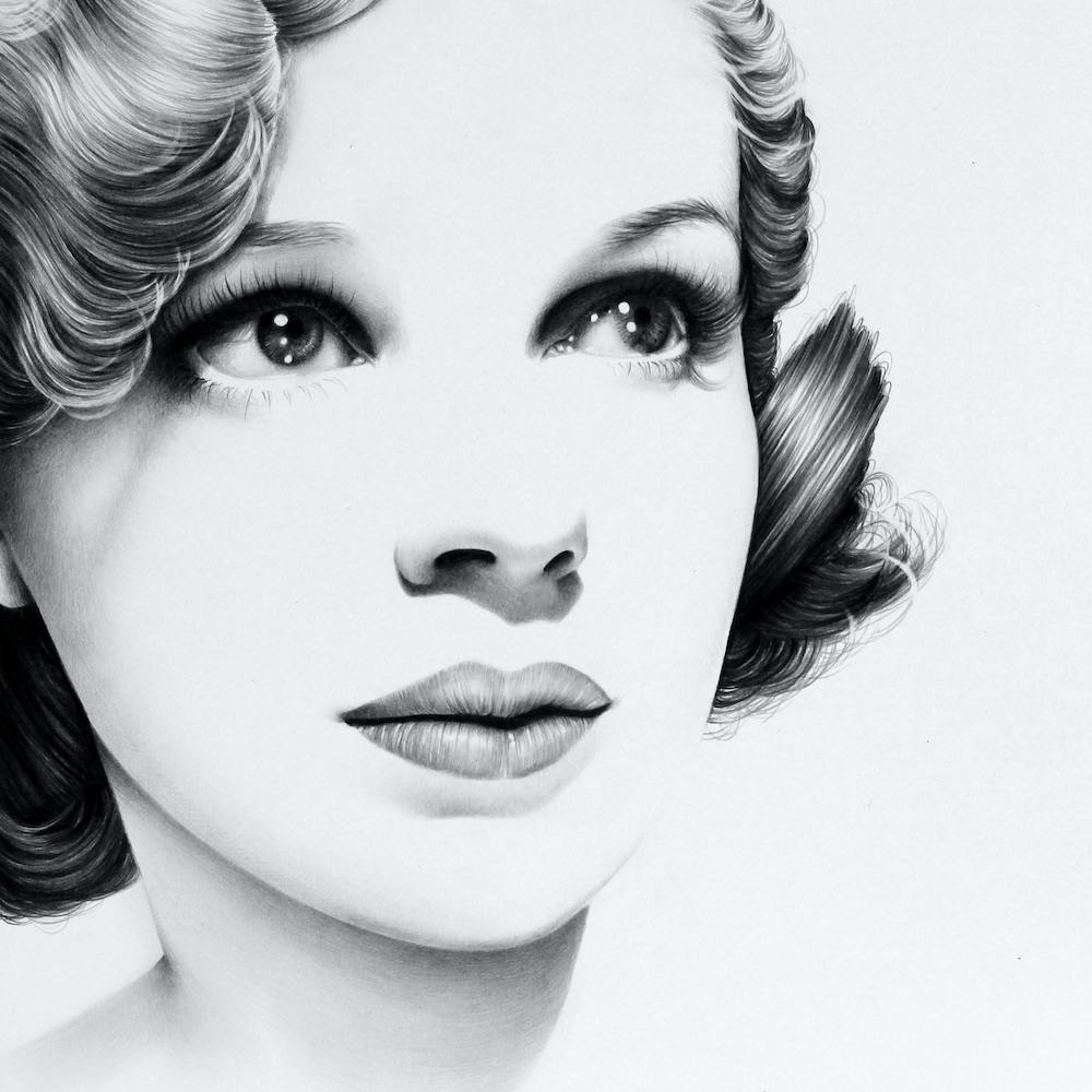 Judy Garland The Wizard of Oz Pencil Drawing Portrait Minimal Black and White