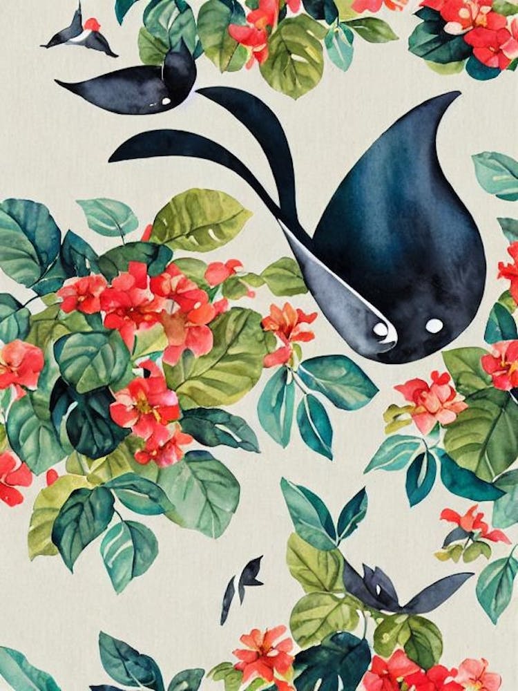 Manta Ray Vintage Graphic Watercolour