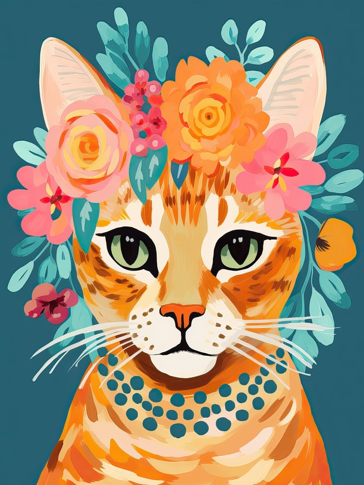 Ocicat Cat With A Flower Crown Painting Matisse Style 1