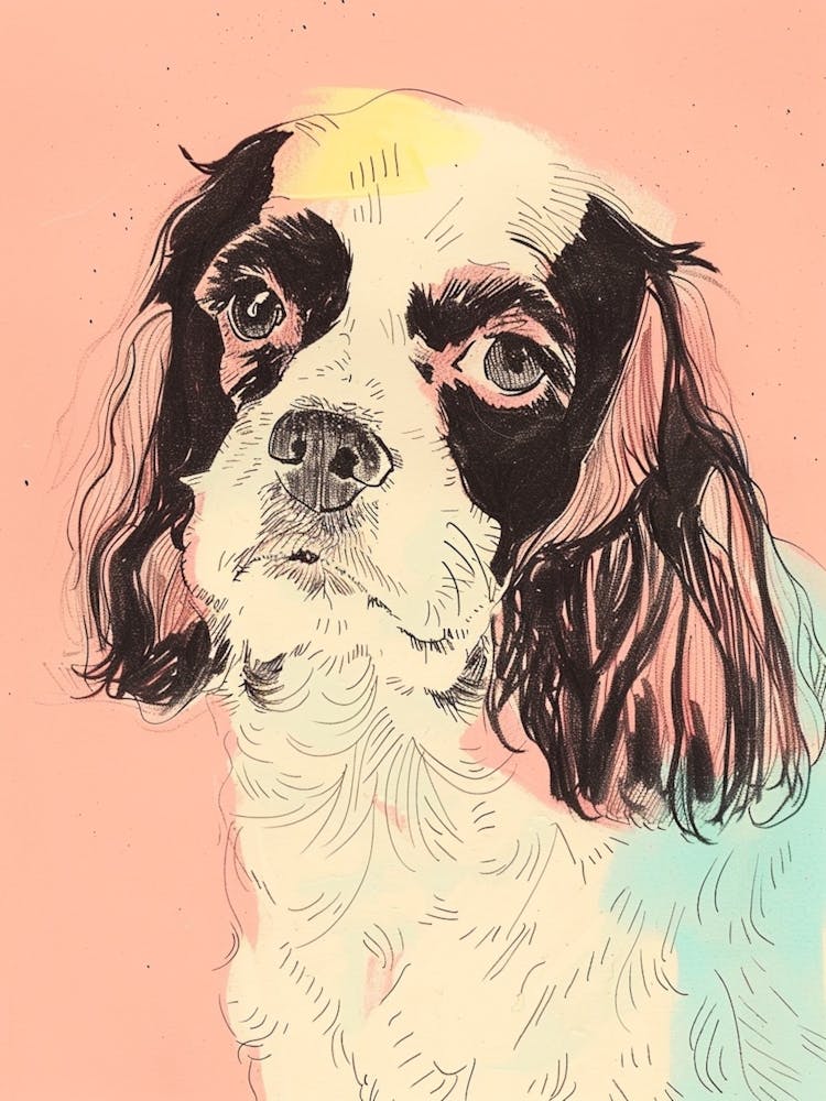 Pastell Englischer Toy Spaniel Hund Pastell-Linienillustration 1