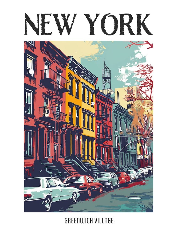 Greenwich Village New York Colourful Silkscreen Illustration 3 Poster