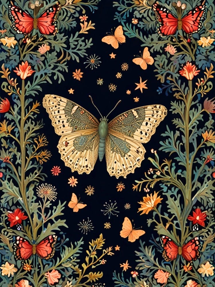 william morris Butterfly On A Black Background