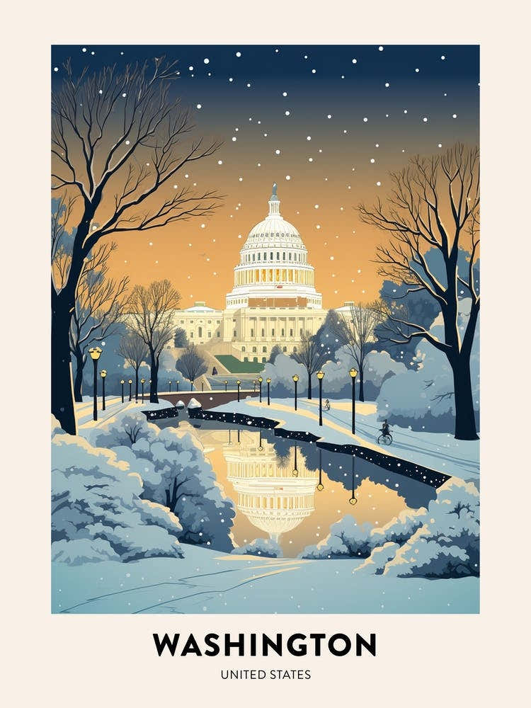 Winter Night  Travel Poster Washington Dc Usa 1