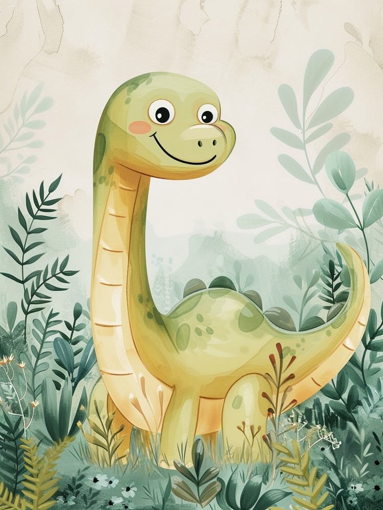 Niedlicher Cartoon-Dinosaurier Aquarell 3