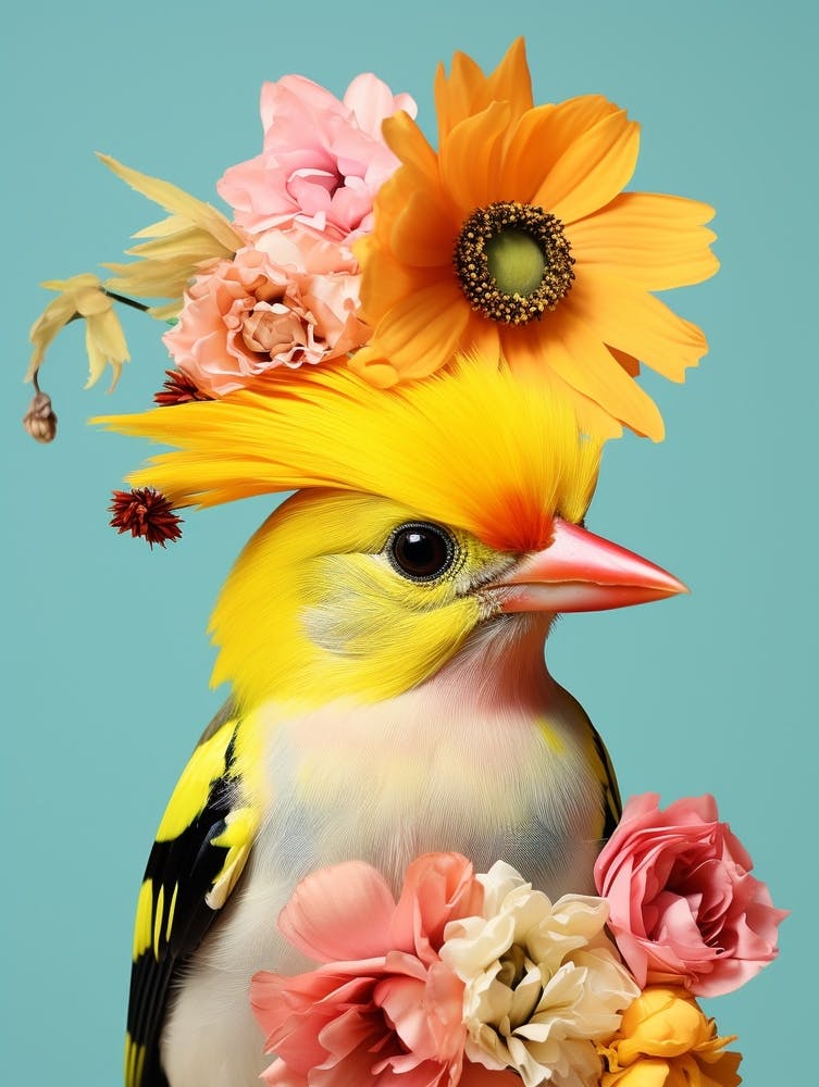Bird With A Flower Crown American Goldfinch 1