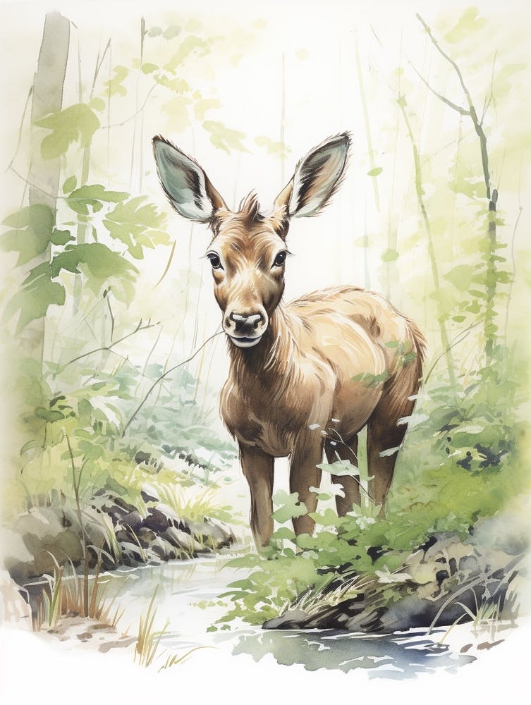 Märchenbuchtier Aquarell-Elch 2