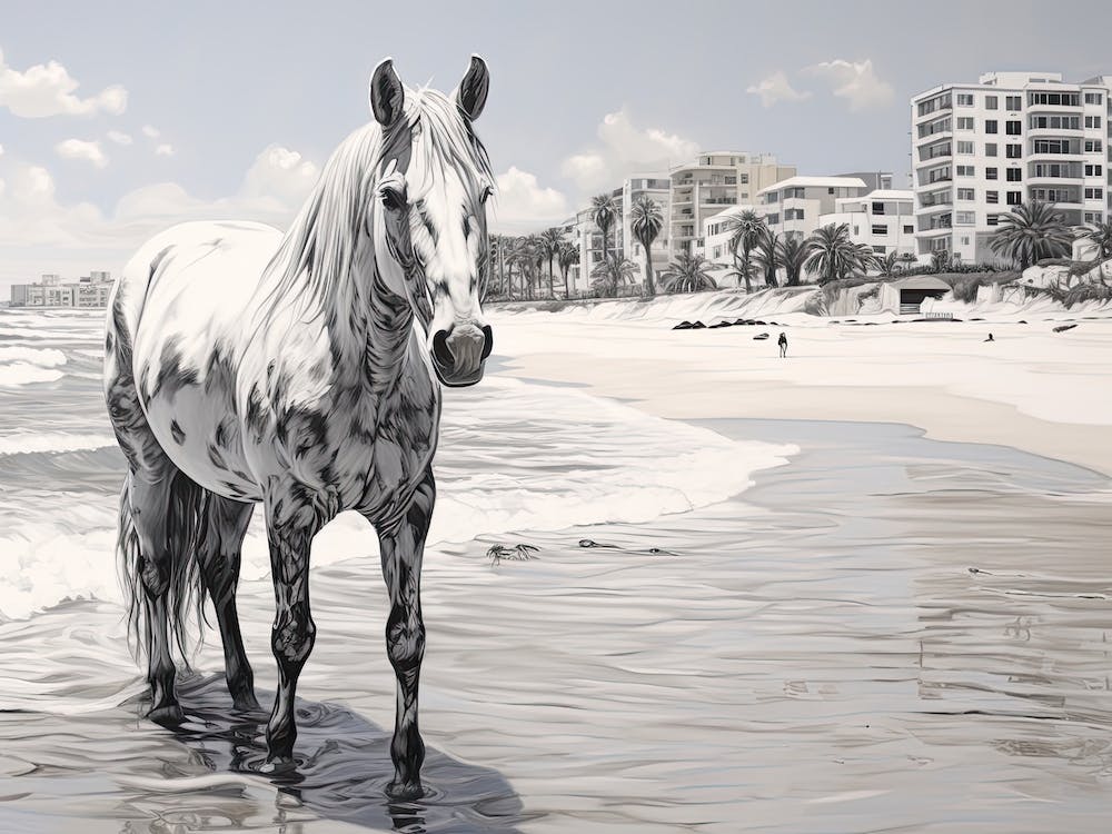 A Horse Oil Painting In Bondi Beach, Australia, Landscape 4