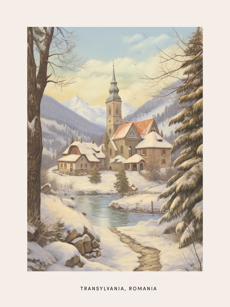 Vintage Winter Poster Transylvania Romania 4