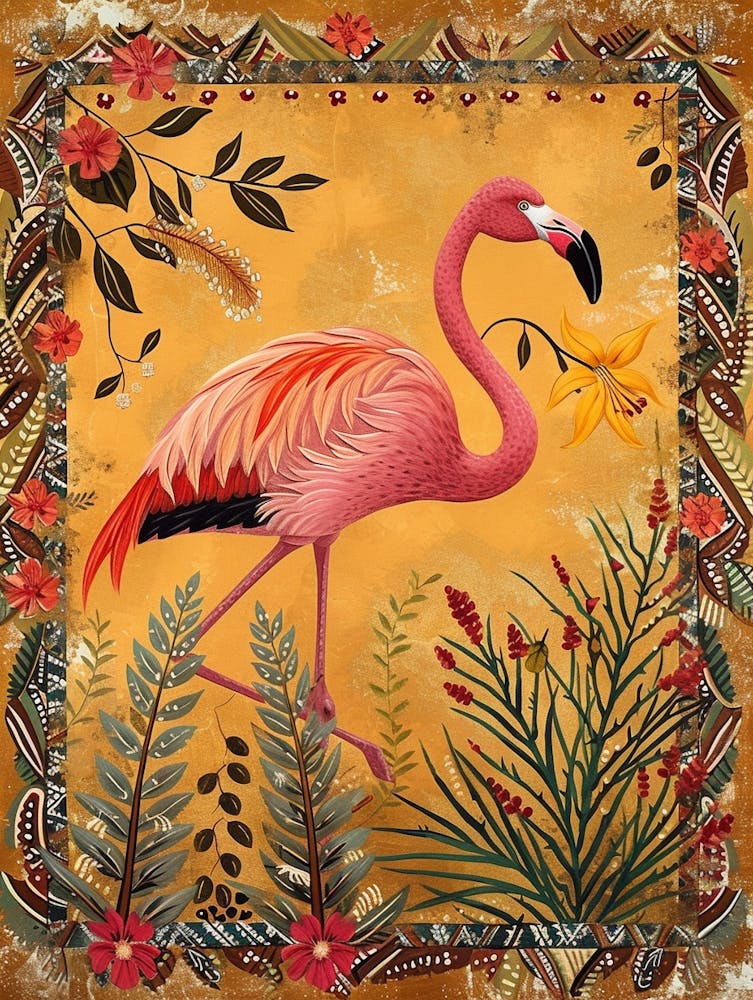 Greater Flamingo And Oleander Boho Print 1