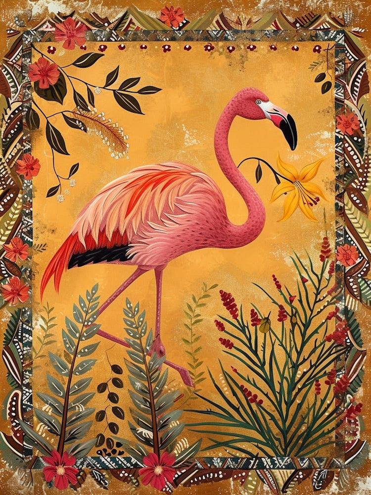 Greater Flamingo And Oleander Boho Print 1
