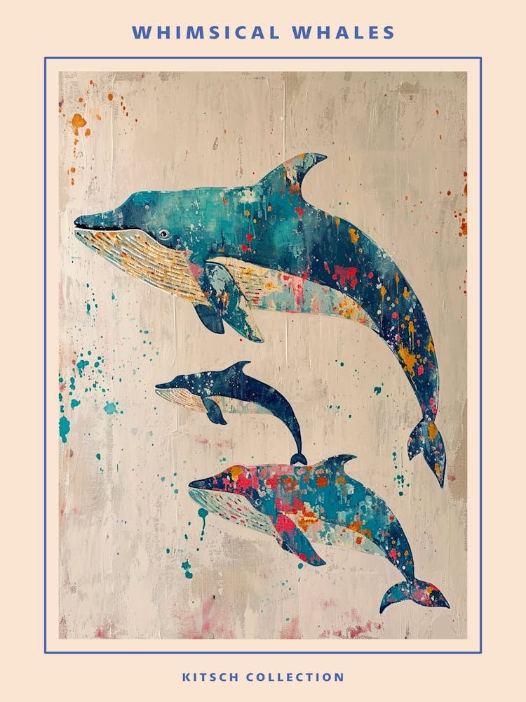 Whimsical Whales Brushstrokes Poster 2