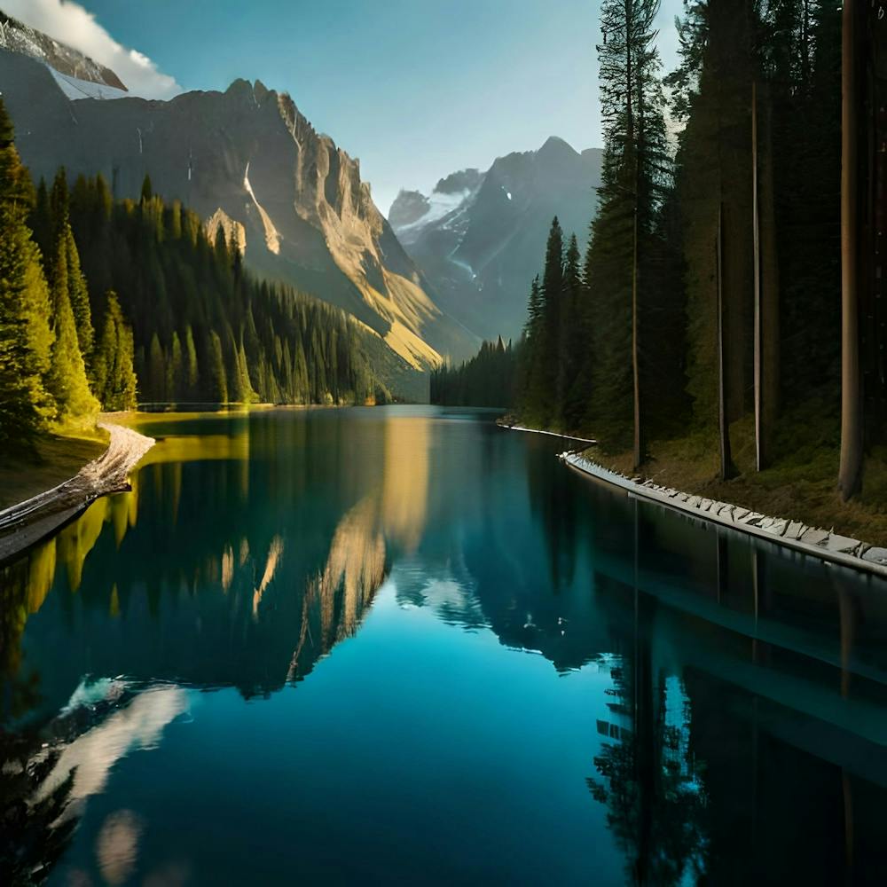 The sunset over river