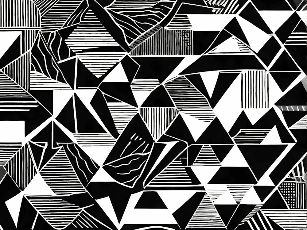 Retro Inspired Linocut Abstract Shapes Black And White Colors art, 213