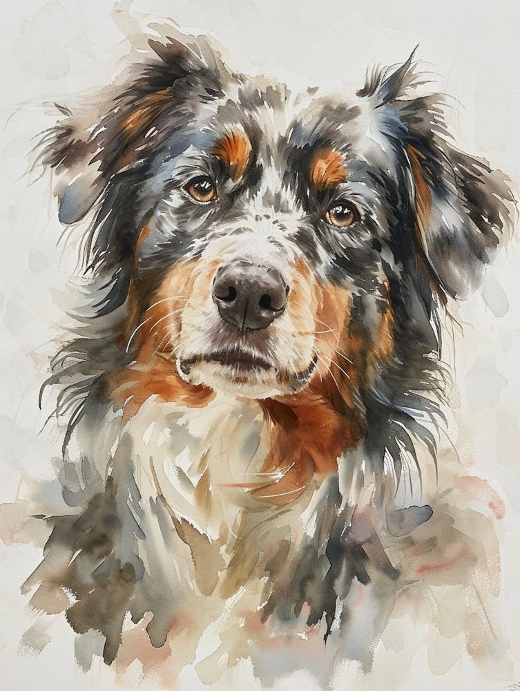 Australian Shepherd Dog Watercolor Painting 7