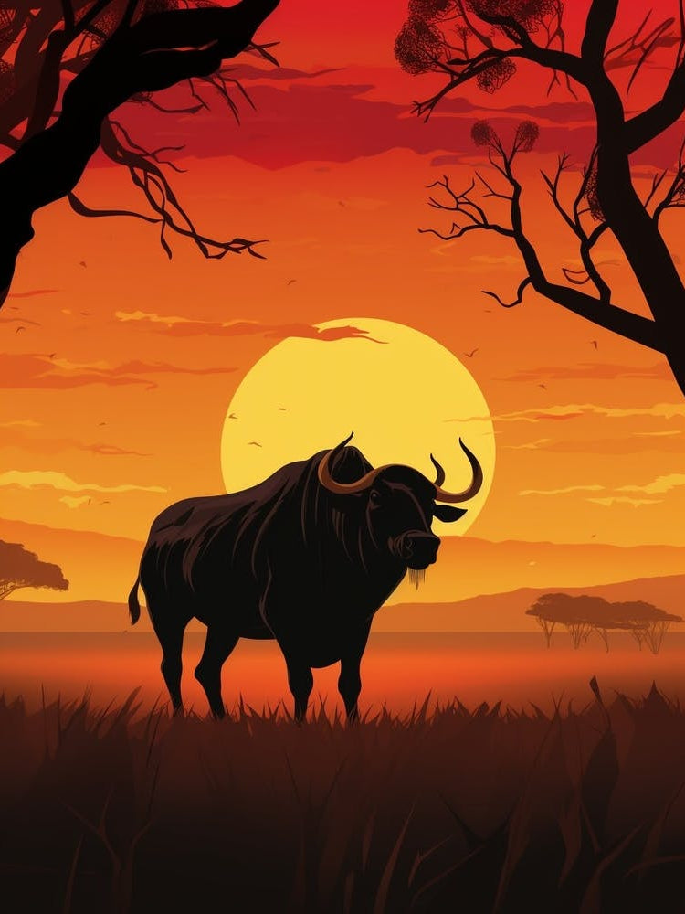 African Buffalo Sunset Silhouette 1