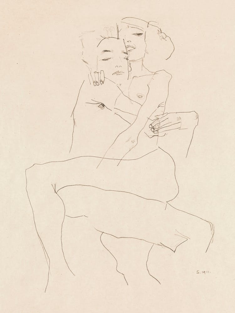 Naked Man and Woman; Couple Embracing (1911), Egon Schiele