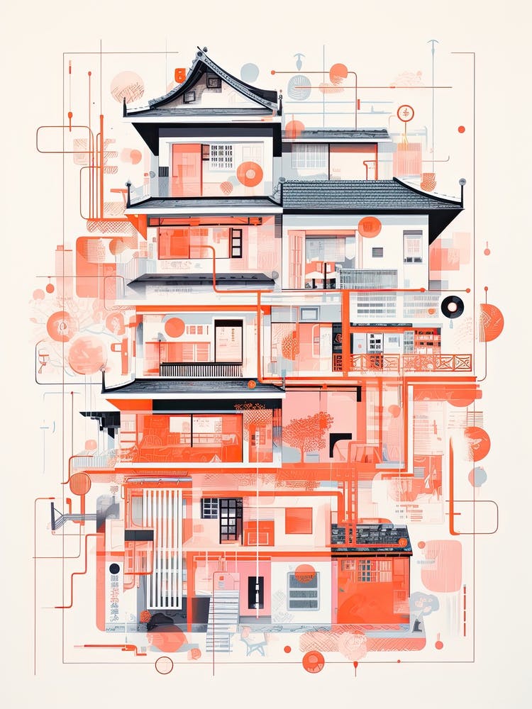 A House In Shangai, Abstract Risograph Style 1